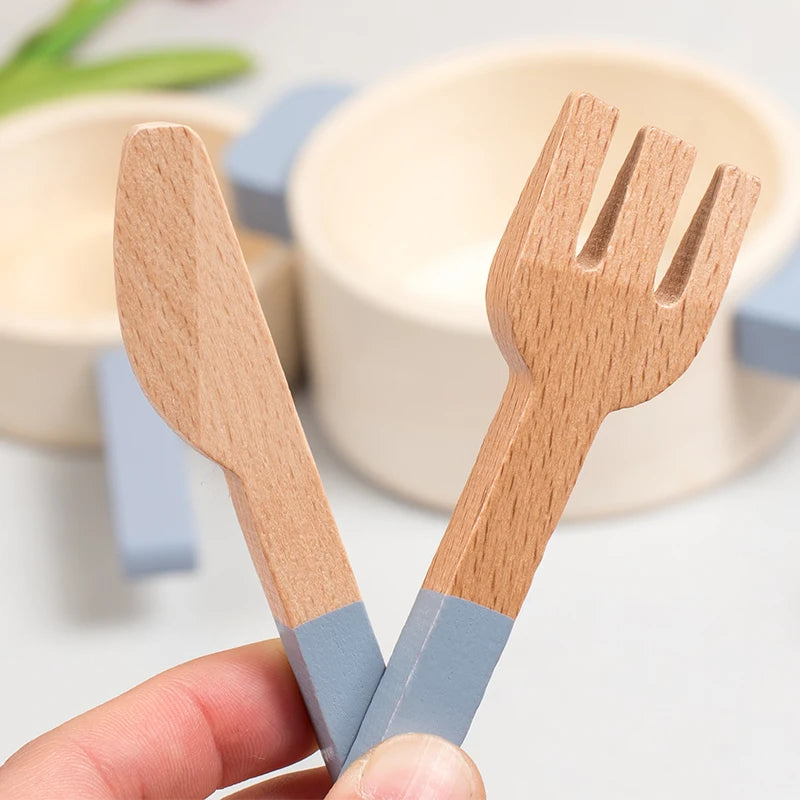 Toosly brinquedos de cozinha de simulação de madeira para crianças, brinquedos educativos para educação infantil, panelas e panelas de simulação, comida, chef de dramatização