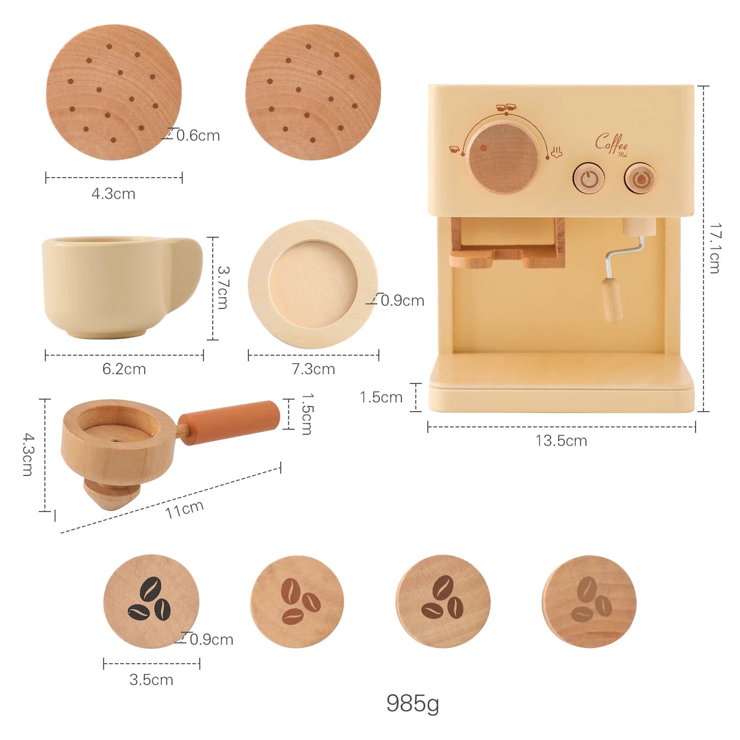 Toosly conjunto de brinquedos para máquina de café de bebê, suprimentos de cozinha de madeira, modelo de máquina de café para crianças, simulação de bolo de café, brinquedos de simulação com 10 peças