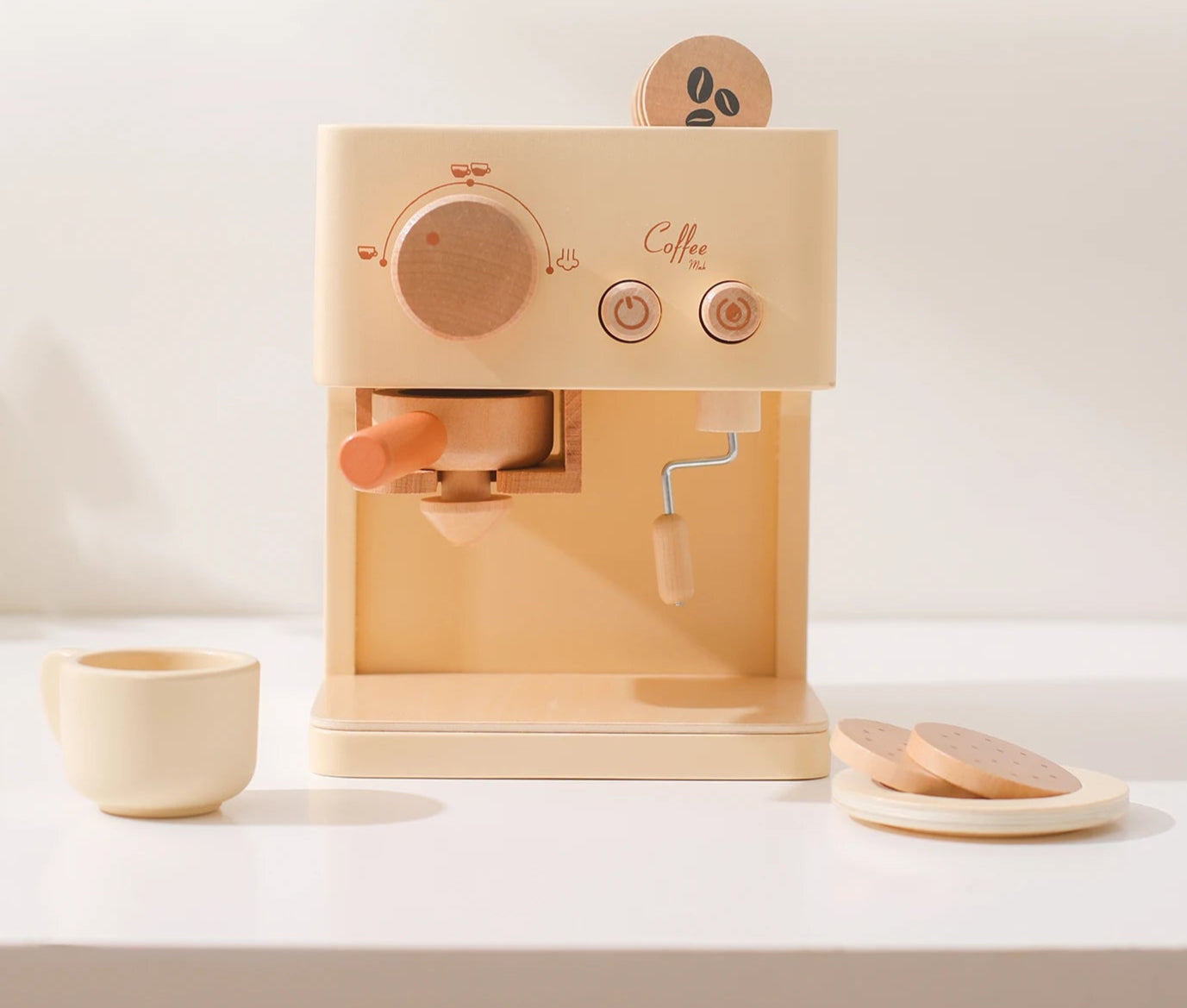 Toosly conjunto de brinquedos para máquina de café de bebê, suprimentos de cozinha de madeira, modelo de máquina de café para crianças, simulação de bolo de café, brinquedos de simulação com 10 peças