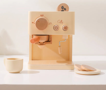 Toosly conjunto de brinquedos para máquina de café de bebê, suprimentos de cozinha de madeira, modelo de máquina de café para crianças, simulação de bolo de café, brinquedos de simulação com 10 peças