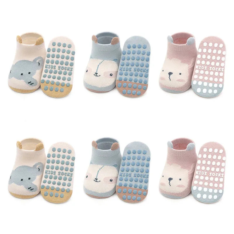 Toosly 6 pares crianças meias de algodão antiderrapante meninos e meninas bonito dos desenhos animados animal estampado confortável respirável meias de chão do bebê
