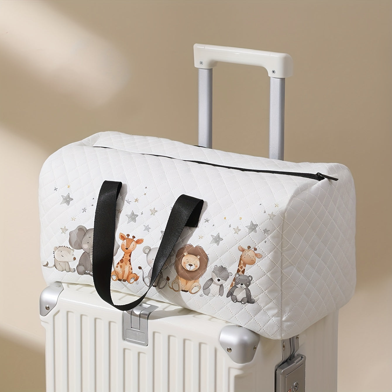 Bolsa de Viagem Elegante com Estampa de Animais de Desenho Animado - Espaçosa & Leve com Compartimento para Sapatos, Perfeita para Viagens de Uma Noite, Yoga & Fitness