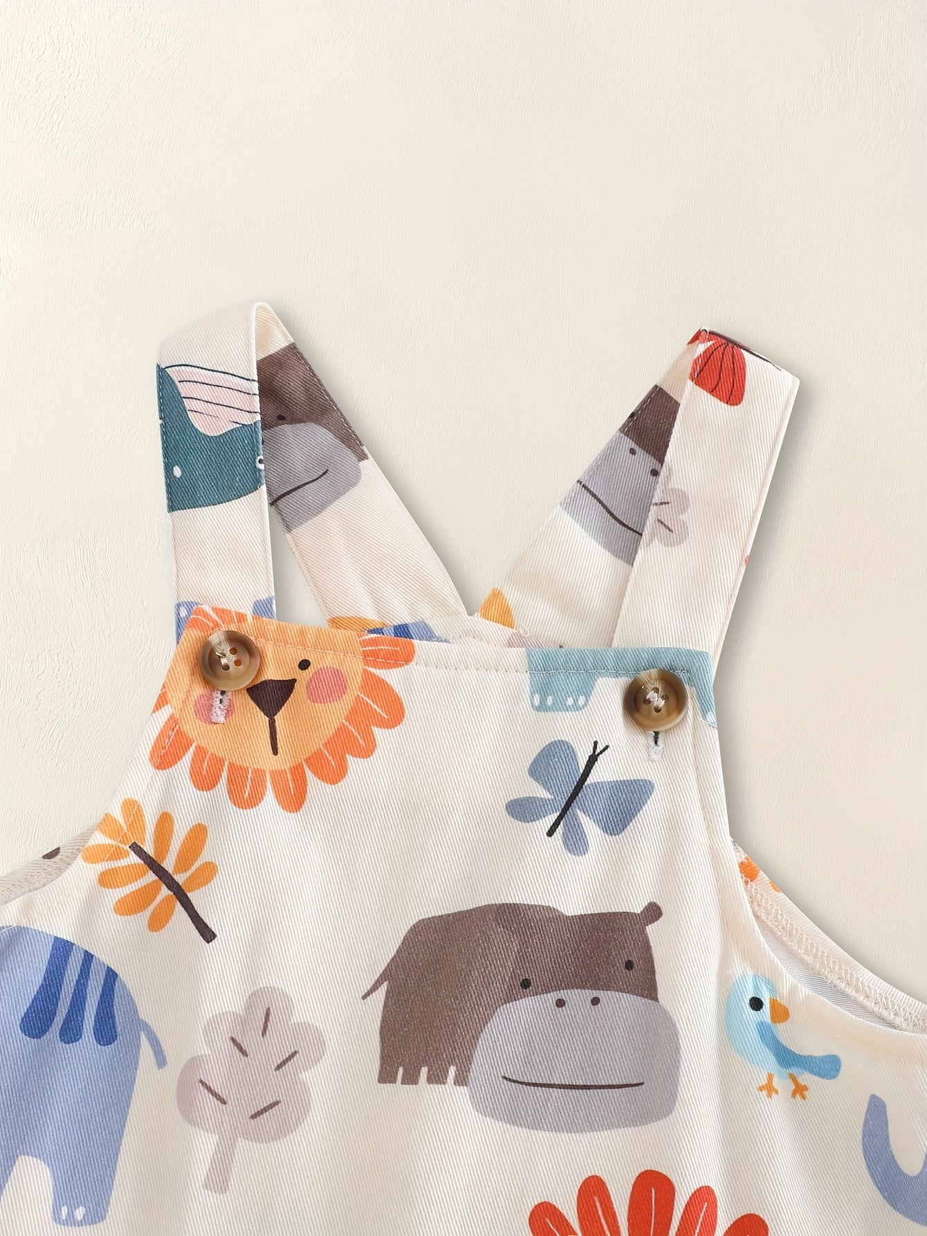 Macacão de Verão Casual para Meninos com Estampado Floral e Detalhes de Botões - Tecido Leve e Respirável, Manga Curta, Corte Normal, Design Divertido de Animais e Arco-Íris, para Exterior, Perfeito para Atividades ao Ar Livre, Roupa de Menino