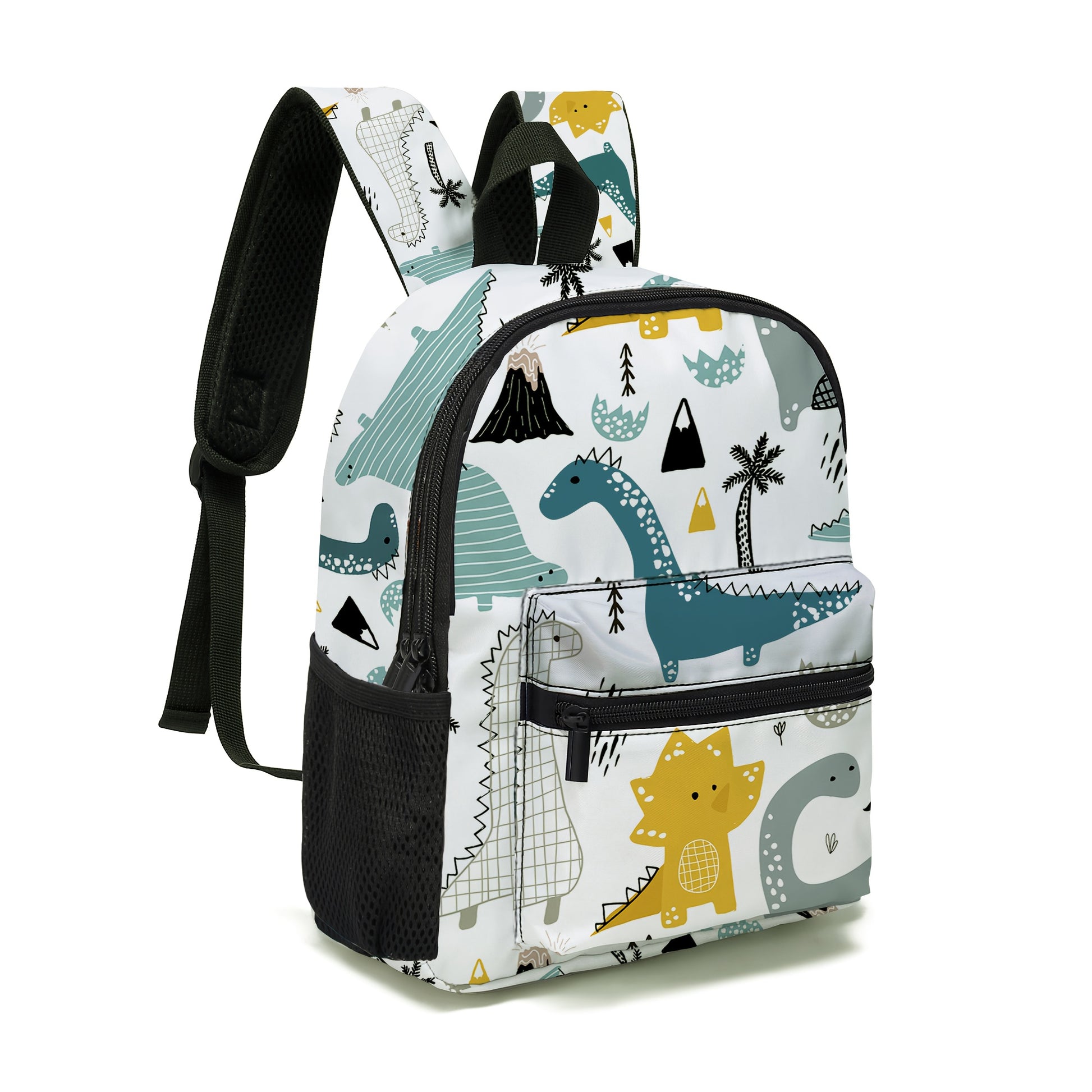 Mochila de dinossauro - Bolsa de poliéster colorida com alças ajustáveis, estampado divertido de dinossauro, leve e durável, perfeita para saídas