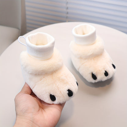 Sapatos de Primeiros Passos para Meninas - Botas de Inverno de Pelúcia Macia com Cara e Patas de Urso de Desenho Animado Fofas, Fecho Slip-On, Palmilha Acolchoada - Botas de Inverno Aconchegantes para Interior/Exterior, Calçado Confortável, Design Divertido, Auxílio para Caminhar para Crianças Pequenas, Roupa Casual para Meninas (Easy-Cl