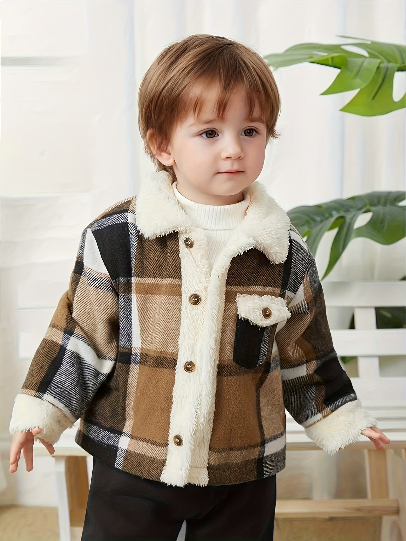 Casaco de Lã Xadrez para Meninos - Casaco de Inverno Macio e Quente com Padrão Xadrez, Casaco Casual de Manga Comprida para Exterior para Outono e Inverno, Fácil de Cuidar, Lavável na Máquina, Malha