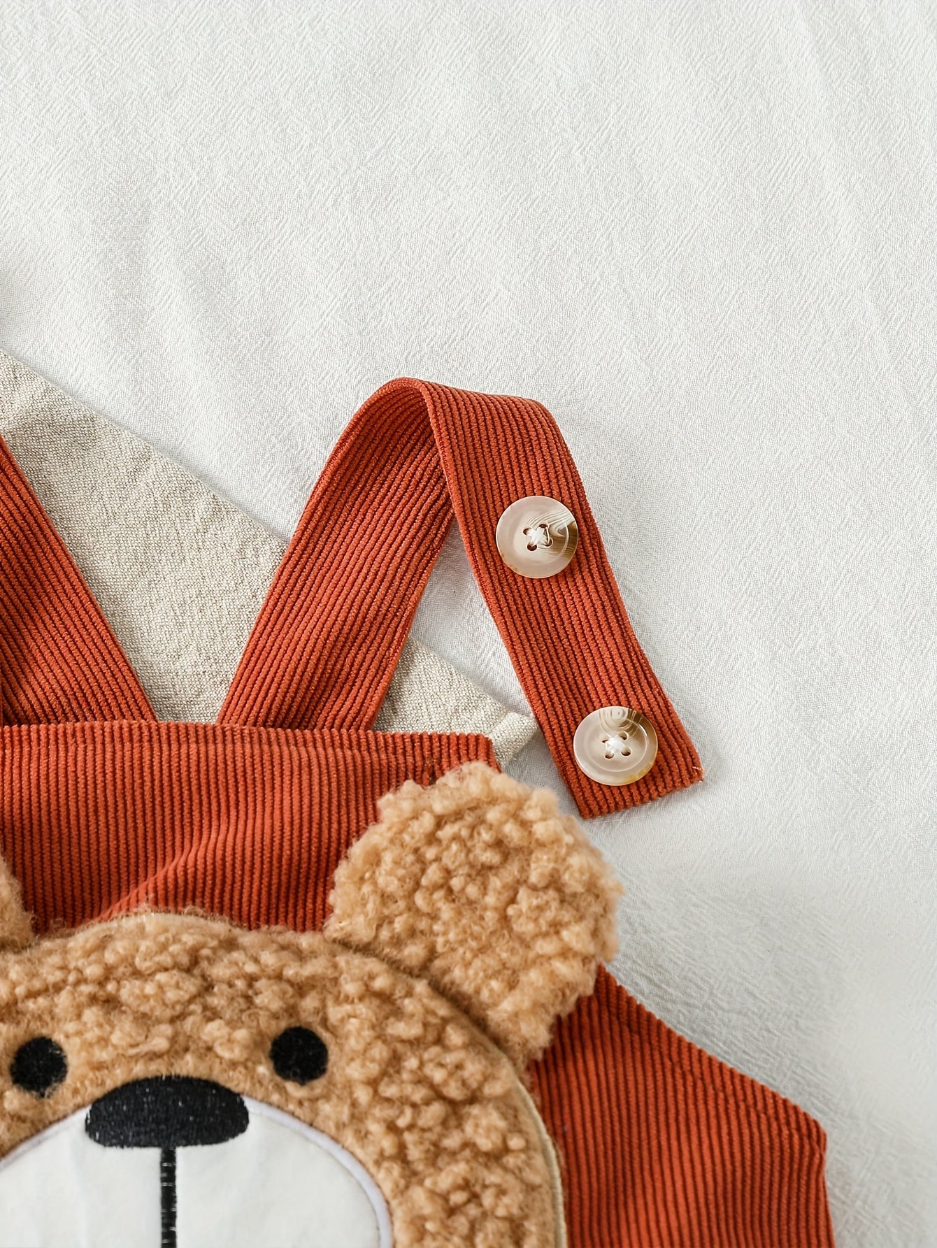 Macacão de Veludo Cotelê com Bolso de Urso e Alças Peludas - Macacão Quente de Inverno, Roupa de Veludo Lavável na Máquina (Design de Ursinho) - Confortável e Durável, Perfeito para Uso ao Ar Livre