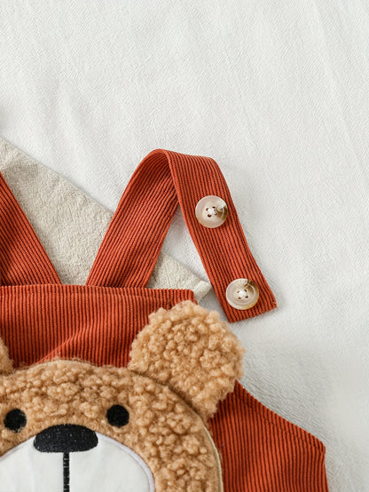 Macacão de Veludo Cotelê com Bolso de Urso e Alças Peludas - Macacão Quente de Inverno, Roupa de Veludo Lavável na Máquina (Design de Ursinho) - Confortável e Durável, Perfeito para Uso ao Ar Livre