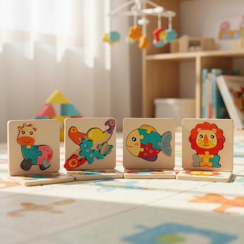 Tabuleiro Didático Educativo Quebra Cabeça de Encaixe de Madeira 11x11cm