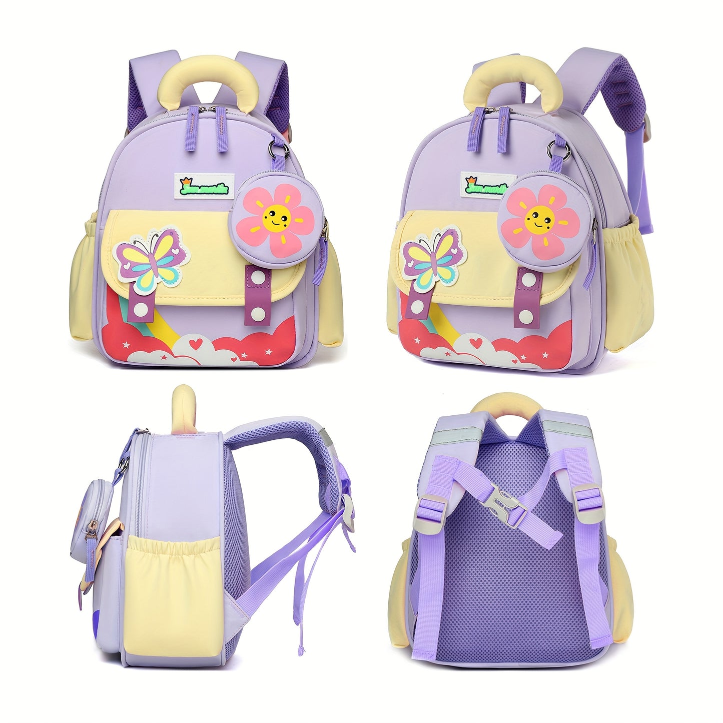 Mochila Fofa Pastel com Corações, Flores, Doces e Personagens - Alça Ajustável, Moldura Removível Estampada & Forro Laváveis na Máquina para Jardim de Infância (Cores: Rosa, Azul, Amarelo, Verde, Roxo), Mochila Escolar,Mochila Escolar Unissex e Fashion,Mochilas Escolares,Mochila Para Escola,Mochila para Jardim de Infância,Mochila Pré-Escolar
