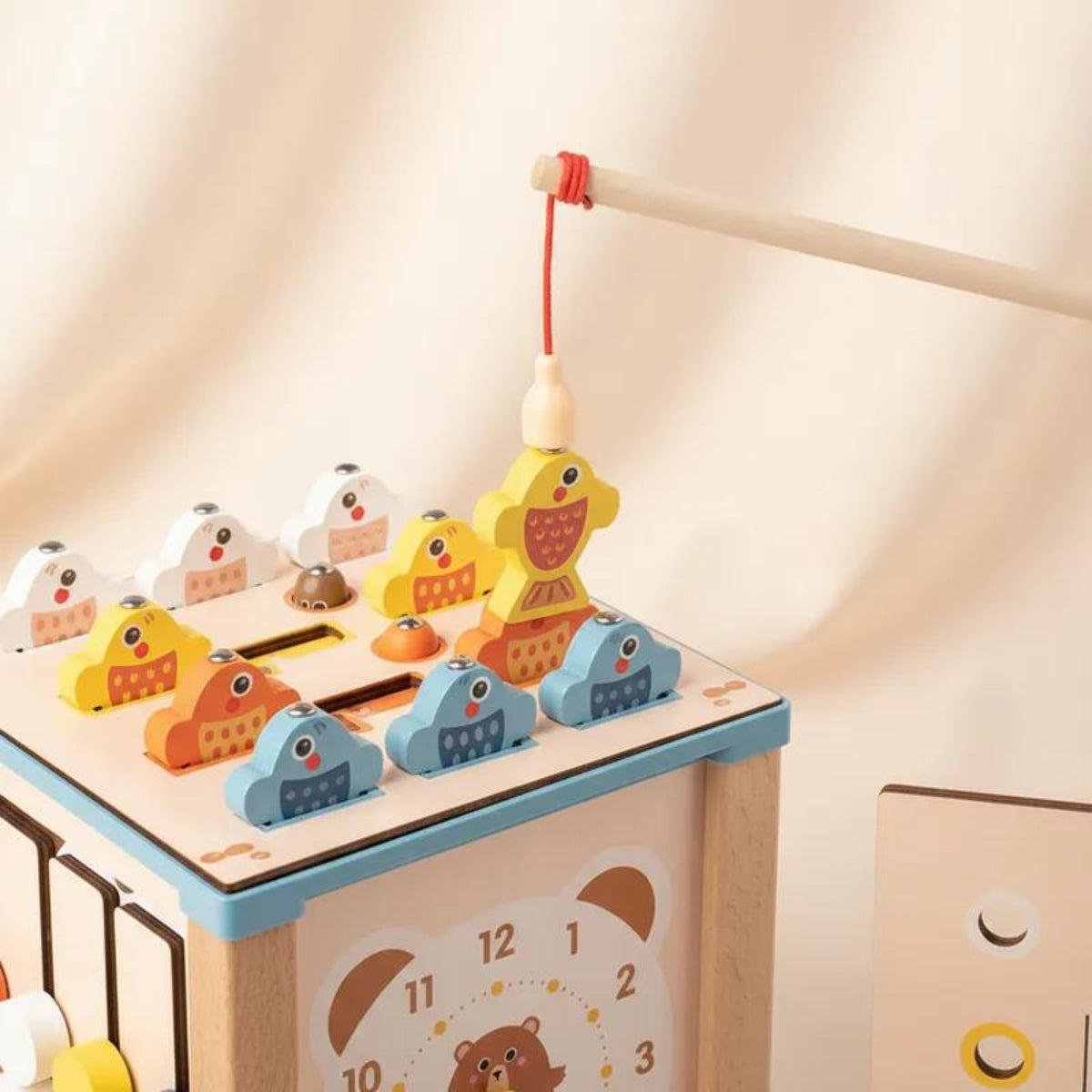 Cubo Atividades Montessori | Madeira Pesca Magnética, Ábaco, Relógio, Encaixe Formas | Educativo